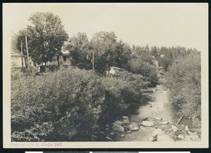 Creek by a house in Nevada City, ca.1930