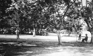 View of a tennis match at Purcell's Las Tunas Rancho Tennis Court, July 12, 1884