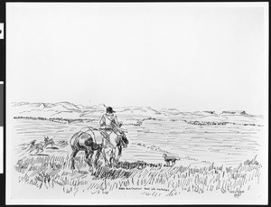 "When Bob Chestnut Rode into the Valley", a drawing by C.V. Swedblom, 1924