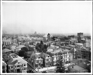 Panoramic view of downtown Los Angeles from the Melrose Hotel, looking east