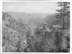 Pulpit Rock in the Grand Canyon as viewed looking east from Bright Angel Hotel, 1900-1902