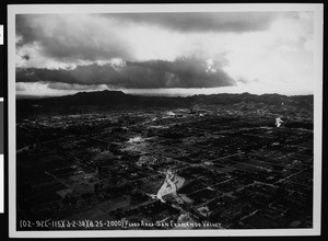 Aerial view of flooded area, San Fernando Valley, 1938