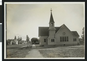 Chino church and residences, ca.1900