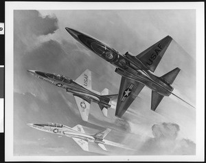 Drawing of three T-38 Supersonic Trainers in flight, ca. 1960