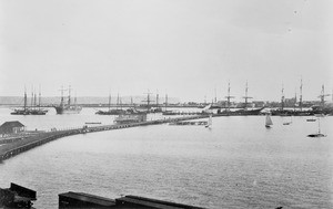 View of the Old Steamship Wharf at foot of 5th Street, San Diego, July 1886