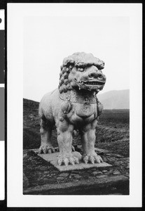Stone lion image, Ming tomb, China, ca.1900