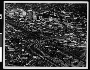 Birdseye view of Fresno looking south from Highway 99, ca.1945