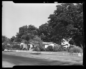 Exterior view of small ranch-style homes in the San Gabriel Valley, ca.1942