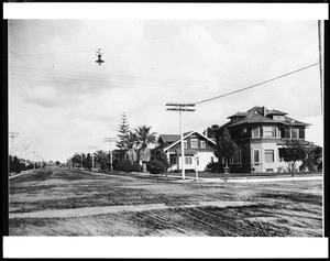 Unidentified intersection in a residential neighborhood in Anaheim, ca.1903