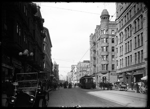 View of Spring Street looking north from below Third Street in Los Angeles, ca.1907-1912