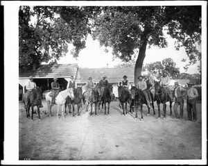 Cowboys on horseback at a northern California cattle ranch, ca.1897-1900