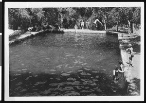 People in a swimming pool at Camp Rincon, Azusa, ca.1930