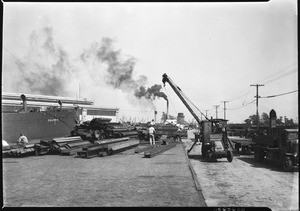 Bethlehem steel being unloaded from the freighter Cubore, Los Angeles Harbor, October 4, 1927