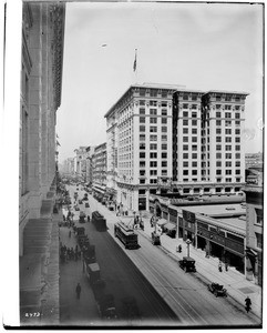 Birdseye view of Broadway looking north from Eighth Street, Los Angeles, ca.1913