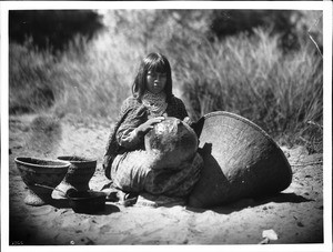 Havasupai Indian woman basket maker at work, ca.1900