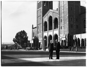 University of California at Los Angeles President Robert Sproul in front of Royce Hall, November, 1937