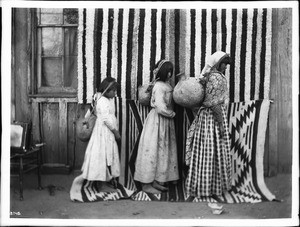 Three young Walapai Indian women water carriers, Hackbury, Arizona, ca.1900