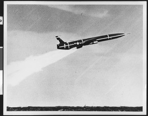 Launch of the Intercontinental Northrop Snark SM-62, showing object in flight, ca.1960