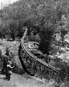 Water flume in the mountains between Camino and Placerville, ca.1930