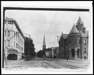 View of the corner of North San Joaquin Street and Channel Street in Stockton, ca.1907
