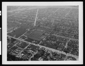 Aerial view of Los Angeles looking south along Silver Lake Boulevard, 1940