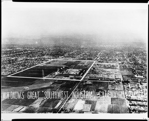 Aerial view of Los Angeles' southwest industrial district, showing the site of the Goodyear Rubber Plant, ca.1916