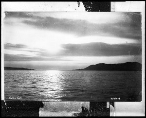 View of a sunset over San Francisco's Golden Gate, ca.1900