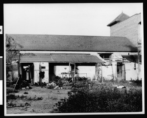 Back yard of the adobe home of Pedro (Antonio?) Valenzuela in disarray, San Juan Capistrano, ca.1930