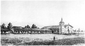 Etching of Mission Santa Clara de Asis as of 1860 by Henry Chapman Ford, 1885