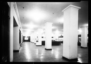 Basement of the Chamber of Commerce, showing the exhibit hall from the right, 1936