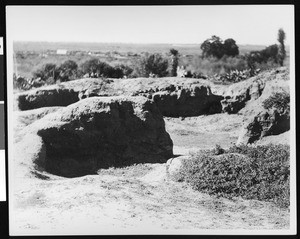 Unearthed stones during excavations of the Presidio in San Diego, ca.1895