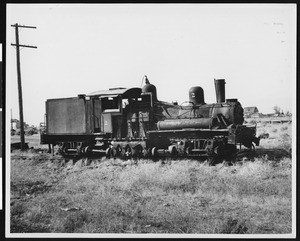 Shay Geared Locomotive on railroad tracks, ca.1900
