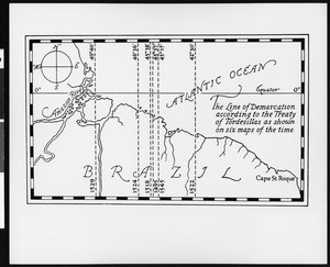 Map of the Line of Demarcation according to the Treaty of Tordesillas, ca.1500