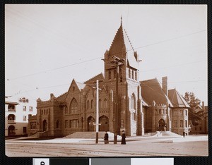 Exterior view of Pasadena's First Methodist Episcopal Church, ca.1910