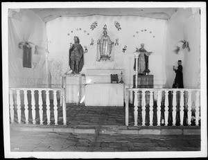 Interior of Mission Asistencia of San Antonio at Pala, California, showing altar, ca.1898