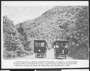 Two Trackless Trolley in Laurel Canyon, ca.1910-1920