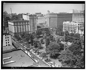 Pershing Square and area buildings, viewed from the left, ca.1930-1939