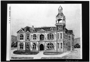 Drawing of the "first building" of the University of Southern California, ca.1889-1930