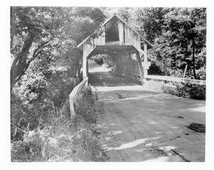 View of the covered Glenn Canyon Bridge in Santa Cruz, ca.1935