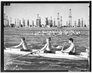 Four teams in a rowing race