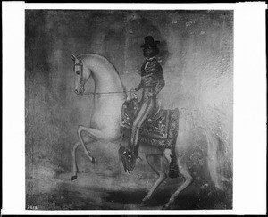 Photograph of a painting of Don Vincente Lugo hunting while mounted on a horse