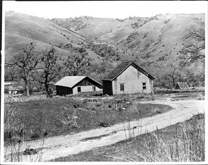 Two adobes situated in the hills at Fort Tejon, ca.1933