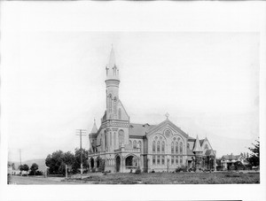 Exterior view of First Presbyterian Church, Pasadena, ca.1889