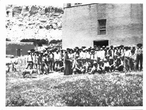 Town meeting in the pueblo of Cibolleta, New Mexico, ca.1898