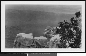 Snow on boulders in the Grand Canyon, Arizona, 1900-1940