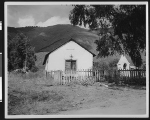 Exterior view of a Pauma Indian Mission Church, ca.1900