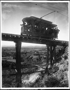 Mount Lowe Railway car on trestle crossing Rubio Canyon