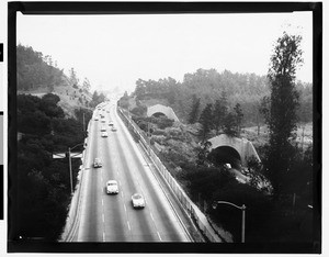 Negative print of the Pasadena Freeway, ca.1950-1959