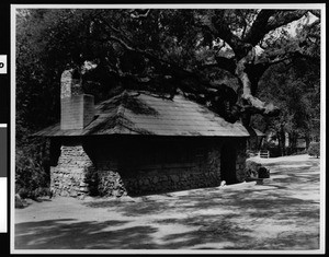 Exterior view of the Peralta adobe at Diamond Park north of Fruitsole (Fruitdale?), ca.1900