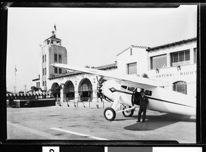 Radial-engine airplane outside the Grand Central Airport in Glendale